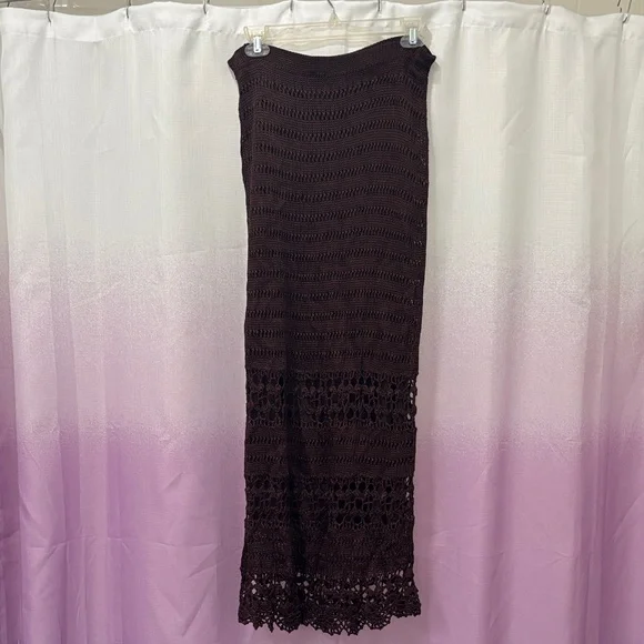 🆕🛍️ Chico's Dark Brown Crochet Lined Maxi Skirt - Picture 1 of 7